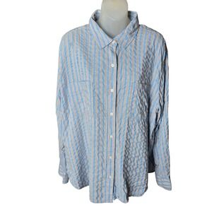 Aerie‎ Womens Striped Oxford Shirt Large Blue Cotton Button Up Preppy Casual